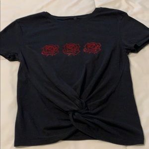 Black Crop Top with 3 Red Roses